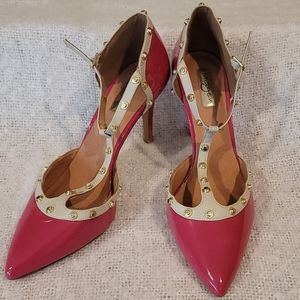 Halogen Pink Studded T-Strap Patent Pump Size 10